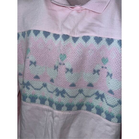 Vintage 90s Kawaii Lauren Brooke Collared Sweatshirt Pastels Duck hearts Geese S - Picture 9 of 11